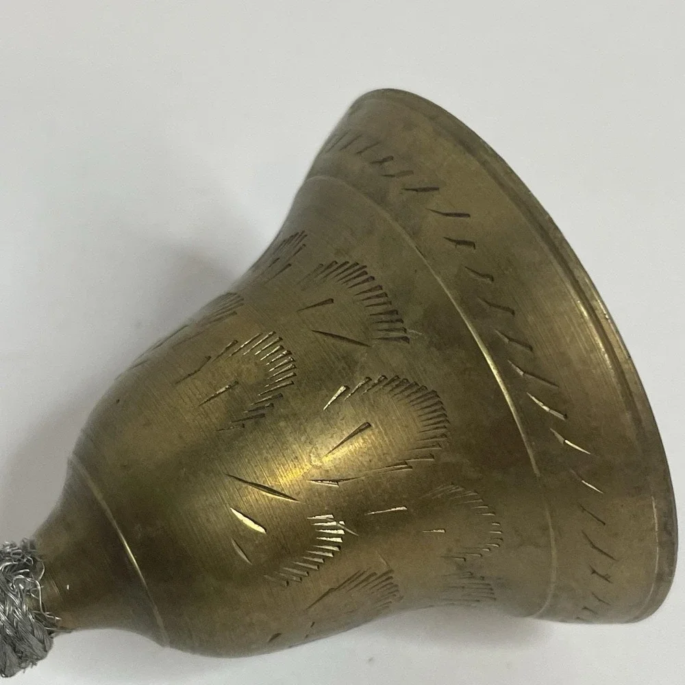 Vintage Brass Bell Etched Leaves Design Very Unusual